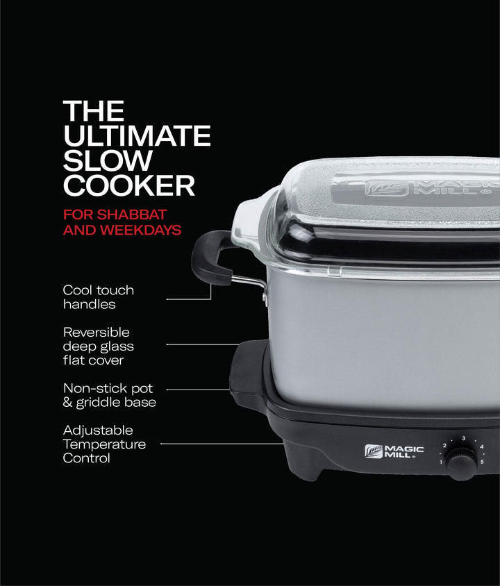 MAGIC MILL 7 QT GRAY SLOW COOKER WITH FLAT GLASS COVER AND COOL TOUCH HANDLES MODEL# MSC730