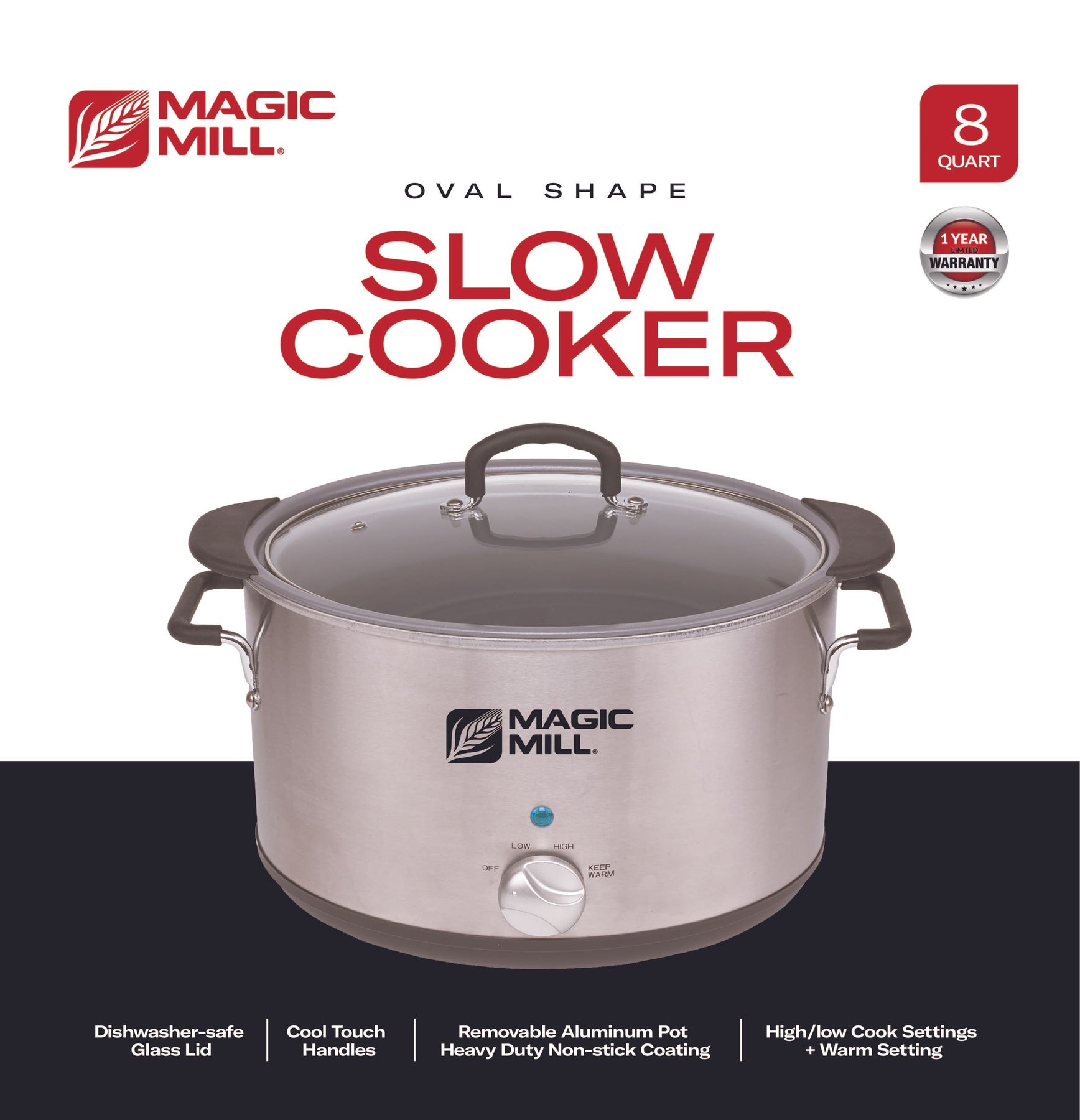 MAGIC MILL 10 QUART OVAL CROCK POT WITH COOL TOUCH HANDLES AND ALUMINU –  Royaluxkitchen