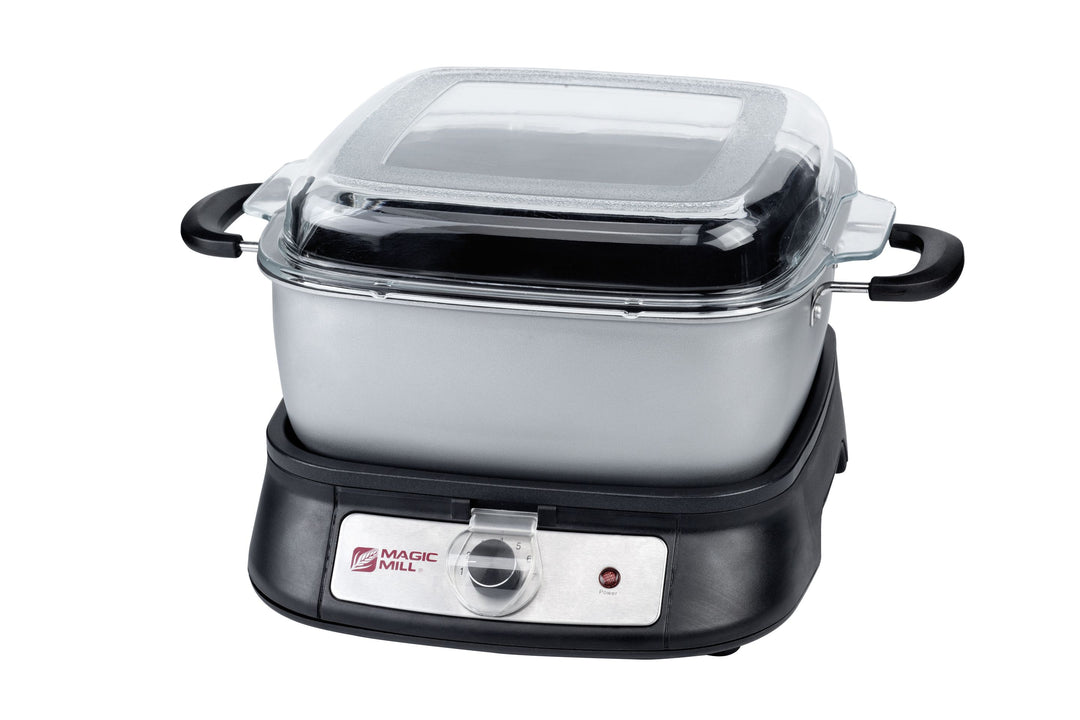 MAGIC MILL DELUXE 8 QT GRAY SLOW COOKER WITH FLAT GLASS COVER AND COOL TOUCH HANDLES MODEL# MSC842